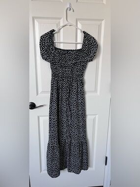 Smocked Black Floral Midi Dress